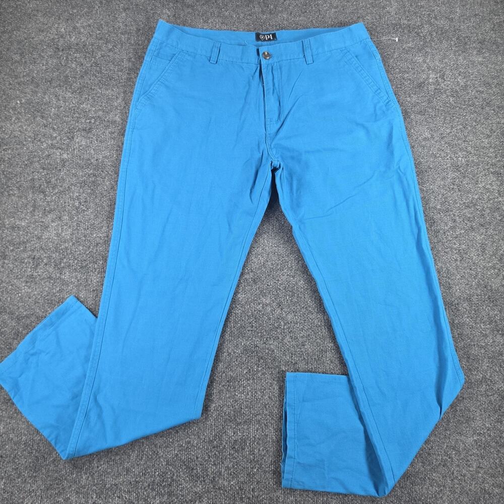 PA Men's Chino Pants Blue 100% Cotton Straight Leg Casual Flat Front 38x32